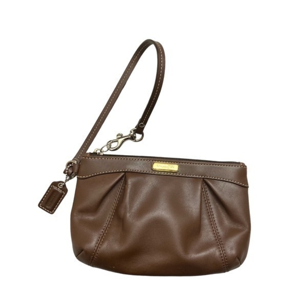 Coach brown leather wristlet bag